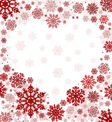 heart shape frame from red snowflakes on white