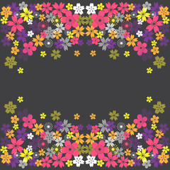 Black Background with colorful flowers. Vector illustration.