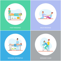 Foot and Back Massage Apparatus Icons Set Vector