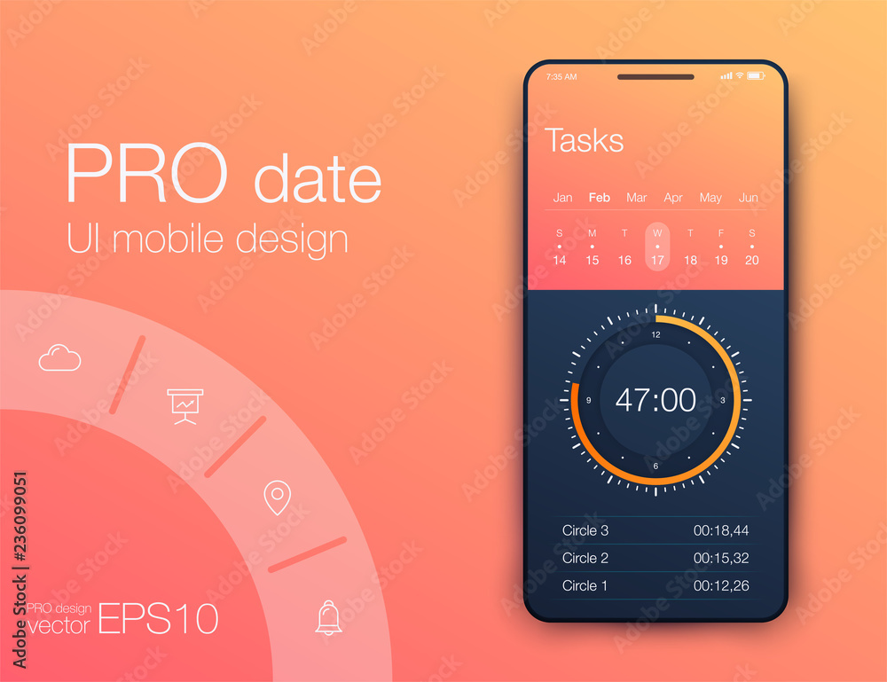 Poster clock application ui design concept, vector eps 10