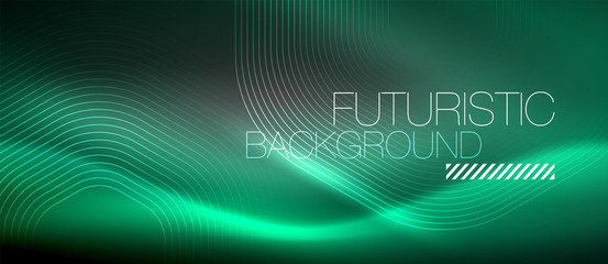 Neon glowing lines, magic energy space light concept, abstract background wallpaper design