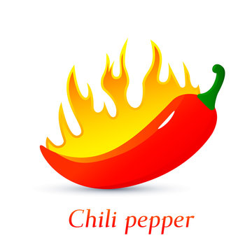 Red burning hot chili pepper. flames of fire engulfed vegetables. flat vector illustration isolated on white background