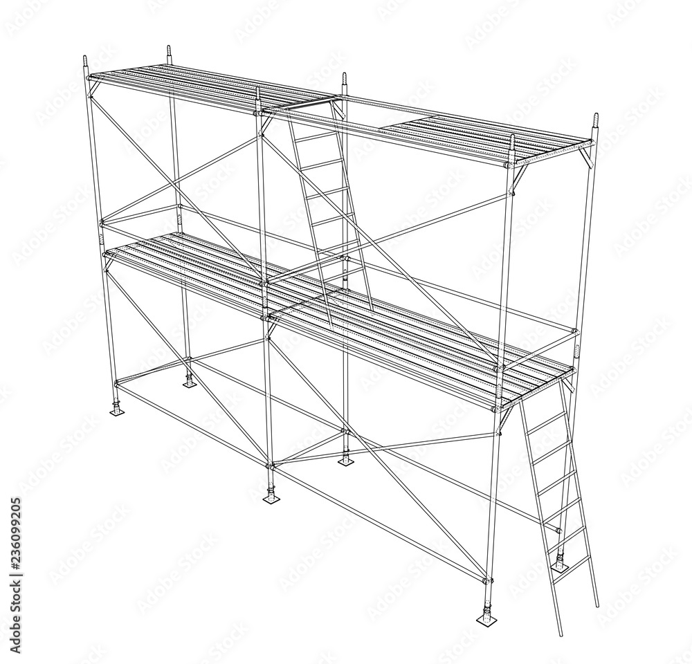 Poster 3d outline scaffold. vector rendering of 3d