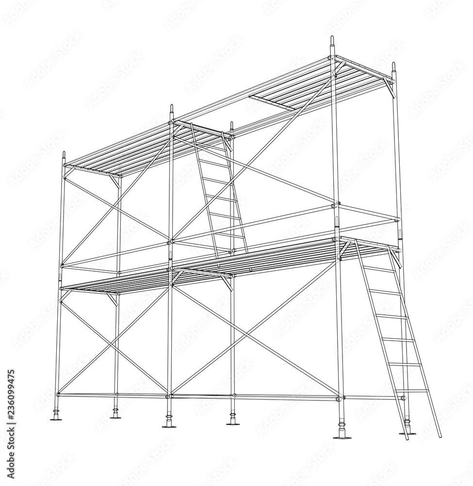 Poster 3d outline scaffold. vector rendering of 3d