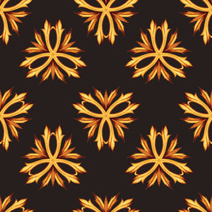 Gold and black luxury retro style seamless pattern background. Floral hipster ornament. Leaved and foliage design elements for web and print.