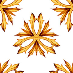Luxury floral background. Ornamental seamless pattern. Vector elegant backdrop. Gold design element isolated on white. Vector decoration for wallpaper, textile or fabric, cards and invitations.