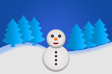 Paisaje de nevado con muñeco de nieve.