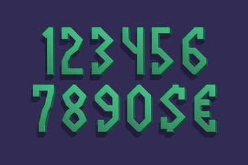 Green stylish 3d numbers with currency signs of dollar and euro.
