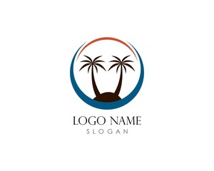 Obraz premium Coconut tree summer logo template vector icon illustration design 