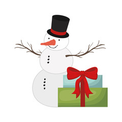 gift boxes and snow man isolated icon