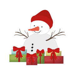 gift boxes and snow man isolated icon