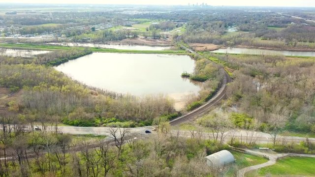 Skyview of The pond and the train tracks