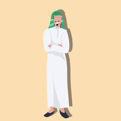 Arabic business man icon folded hands wearing traditional clothes arab businessman male cartoon character avatar full length flat