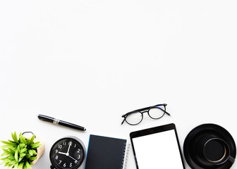 Working with Laptop computer,Smartphone and cactus copy space on modern table background.Top view,Flat lay,style Minmal workspace,business Concept © kathayut