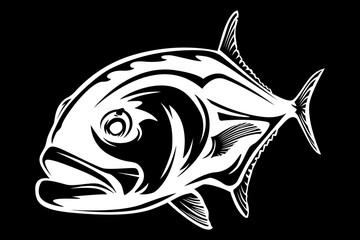Fishing emblem of  permit isolated on white. Bone fish logo in blue colours. Ocean theme background.