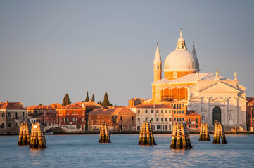Naklejka na ściany i meble Beautiful morning in Venezia , Venice, Italy, berth for boats