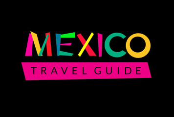Fototapeta na wymiar Mexico travel guide book cover. Vector colorful bright logo icon for website, for title or heading of tourist guide. Template design for magazine, brochure, booklet of mexican travel business. EPS