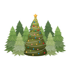 christmas tree with hanging balls isolated icon