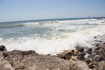 Sea waves crashing on the rocks. Black sea. Bulgaria