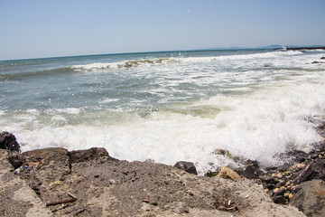 Sea waves crashing on the rocks. Black sea. Bulgaria