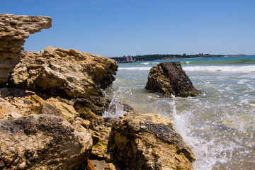Sea waves crashing on the rocks. Black sea. Bulgaria