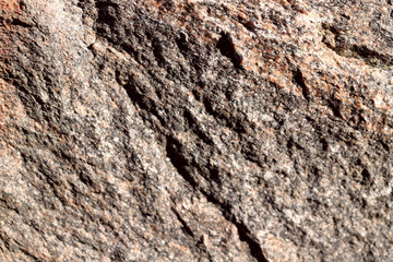 The structure of natural unpolished granite is light brown in color. Natural background, cropped shot, close-up. Conception of nature and production.