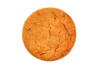 An overhead photo of a single ginger cookie, isolated on a white background with a clipping path