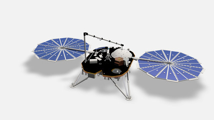 Satellite InSight su fondo neutro, illustrazione, 3D rendering © robynt