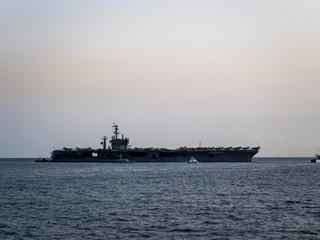 Italy, Campania, Gulf of Naples, Naples, Port of Naples, CVN 69 USS Dwight D. Eisenhower, aircraft carrier of the Nimitz class