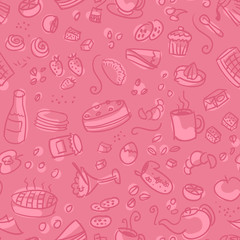 Pastries and desserts hand drawn seamless pattern