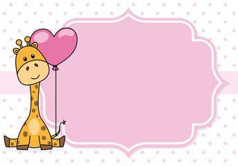 Fototapeta premium baby shower card. żyrafa z szlafmycą. Miejsce na tekst