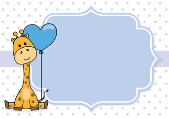 Fototapeta premium baby boy shower card. żyrafa z szlafmycą. Miejsce na tekst