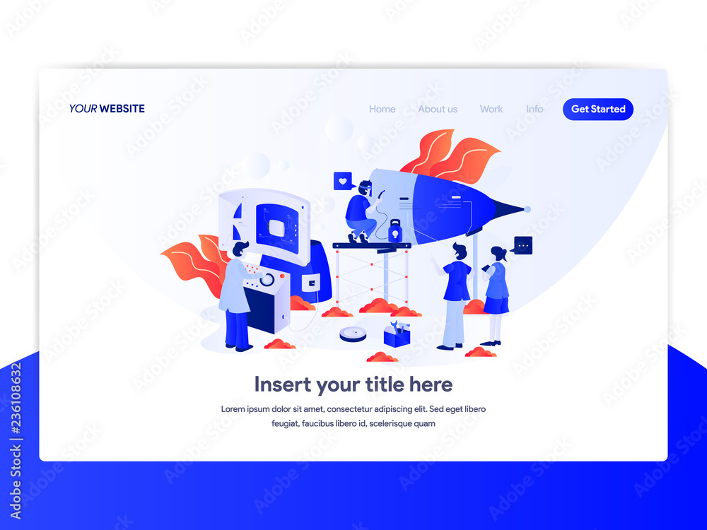 Poster landing page template of startup business concept. modern flat design concept of web page design for