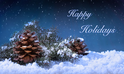 Happy Holidays Text on a Winter Night - Powered by Adobe