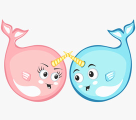 Narwhal couple characters in cartoon style drawing © dima_oris