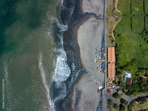 Indonesia, Bali, Aerial view of Yeh Gangga beach