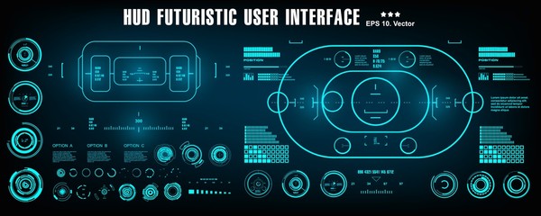 Sci-fi futuristic blue hud dashboard display virtual reality technology screen