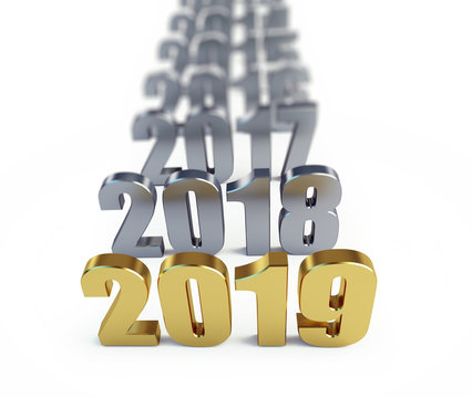 New Year 2019 on a white background 3D illustration, 3D rendering