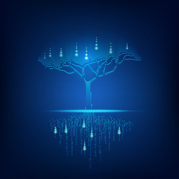 futuristic digital tree with binary root
