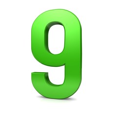 number 9 nine green 3d rendering isolated sign white background