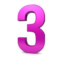 3 number three 3d pink sign render isolated on white background