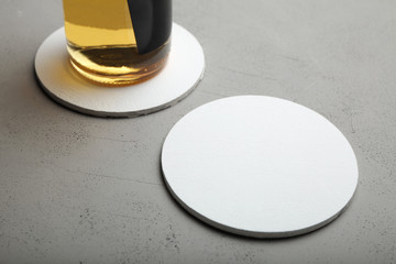 White round beer coaster. Round template mockup. - obrazy, fototapety, plakaty