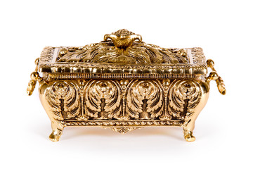 Vintage gold box on white background