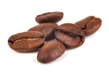 roasted coffee beans isolated on white background