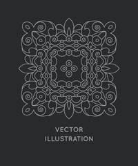 Decorative abstract vector illustration. Floral decoration. Flourishes ornament. Design element. Line retro vintage insignia, logotype. Elegant luxury logo template. Islamic, arabic, oriental motifs.