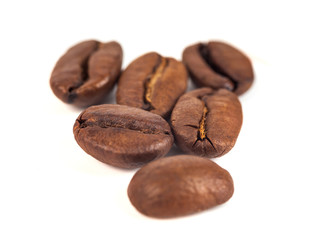roasted coffee beans isolated on white background