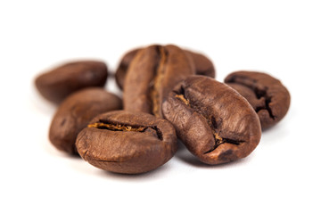 roasted coffee beans isolated on white background