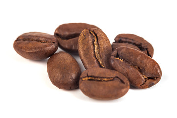 roasted coffee beans isolated on white background