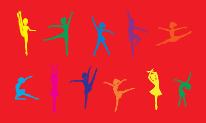 Fototapeta premium Various Ballet Poses Colorful Silhouette Vector Illustration