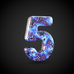 Acrylic pouring number 5 isolated on black background